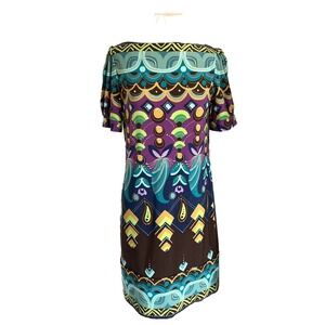 Suzi Chin dress Sz 6 multicolor short sleeve fitted career